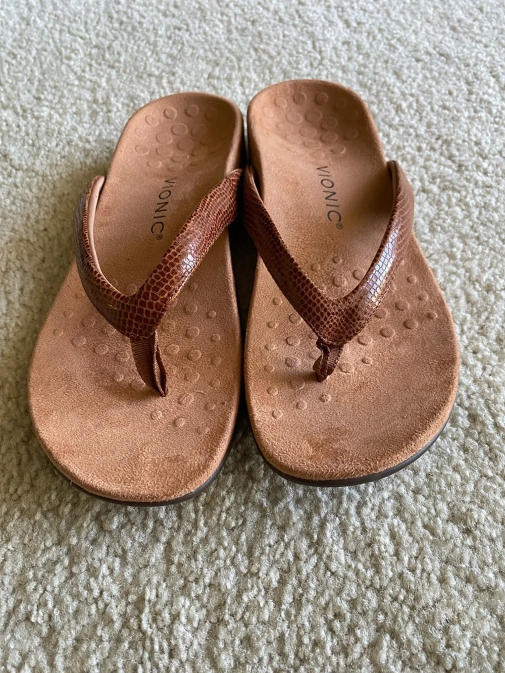 Vionic  Brown Textured Strap Thong Sandals - Picture 2 of 5